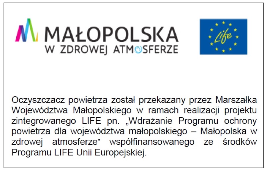 Tabliczka informacyjna z logotypami „Małopolska w zdrowej atmosferze" oraz Programu LIFE Unii Europejskiej